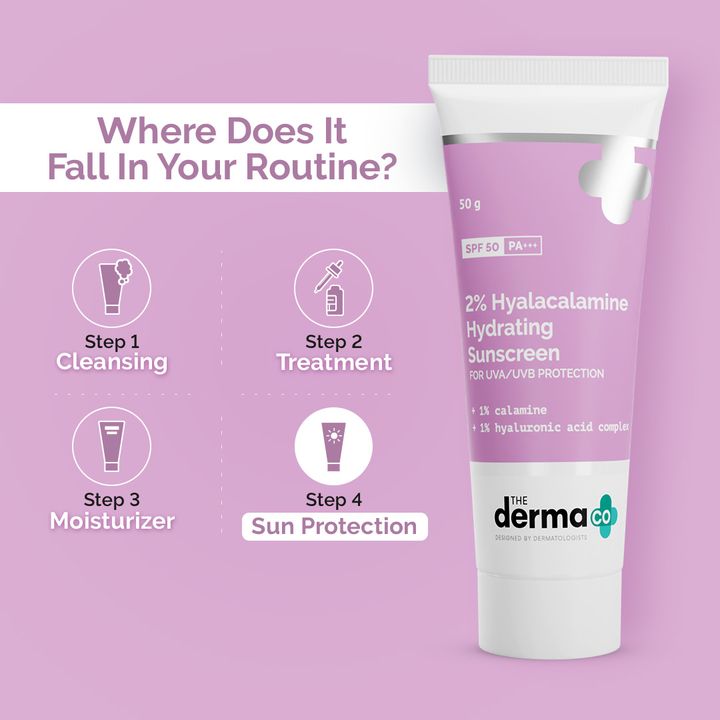 how to use Derma co hyalacalamine hydrating sunscreen in routine