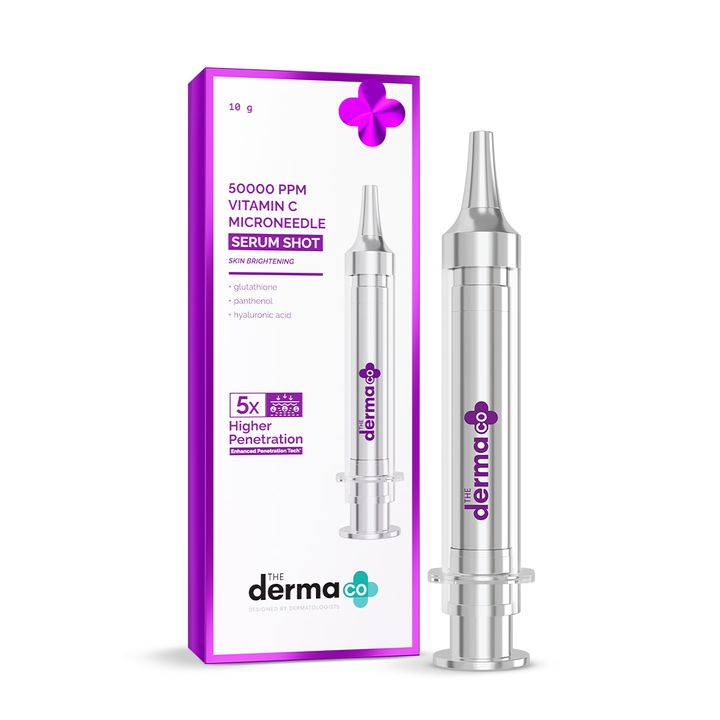 The derma co 50000 ppm vitamin c microneedle serum shot with glutathione, panthenol & hyaluronic acid for bright & revitalized skin

